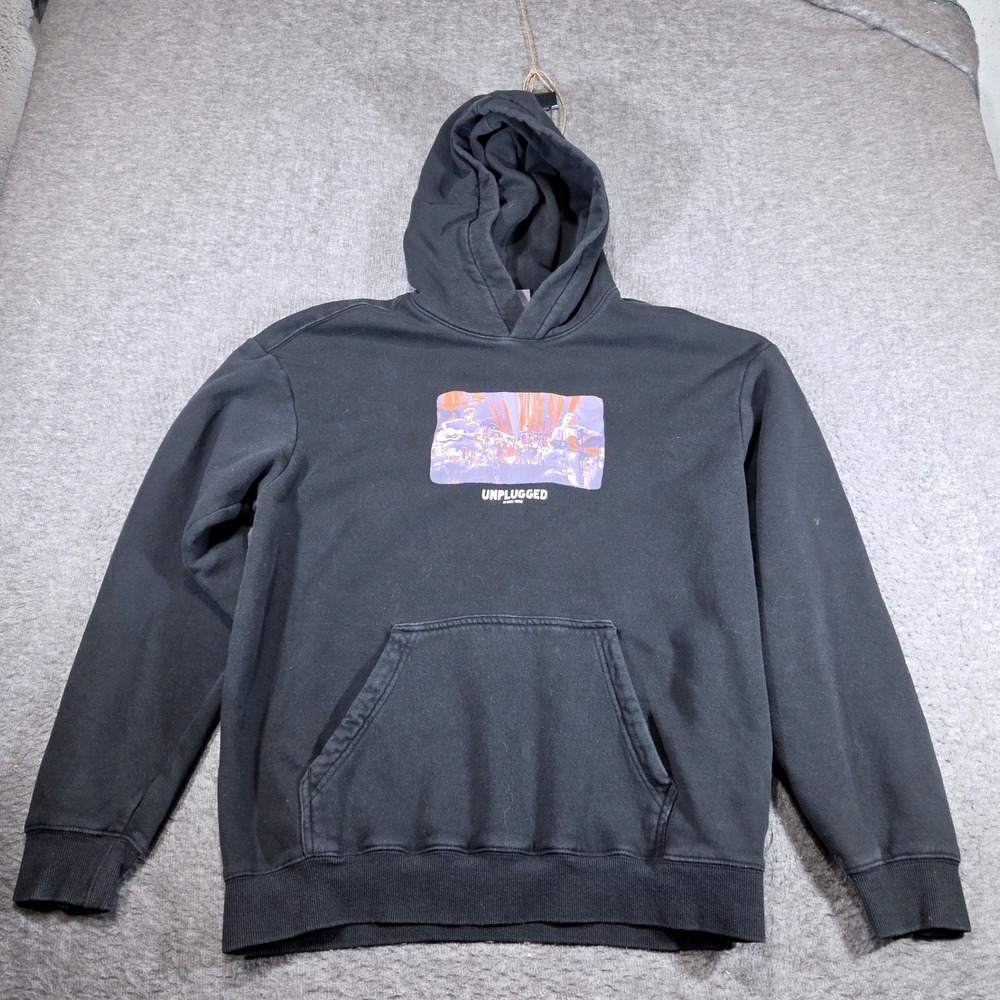 H&M Nirvana Unplugged Hoodie Mens Medium Black Graphic Loose Fit Grunge